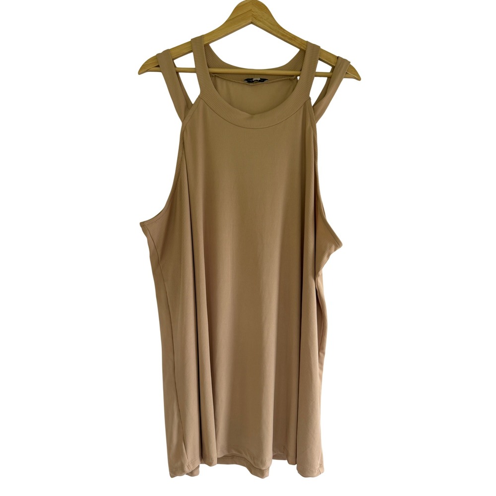 White Birch Tan Beige Ribbed Cold Shoulder Halter Tank Top Plus Size 3X T1528A4P